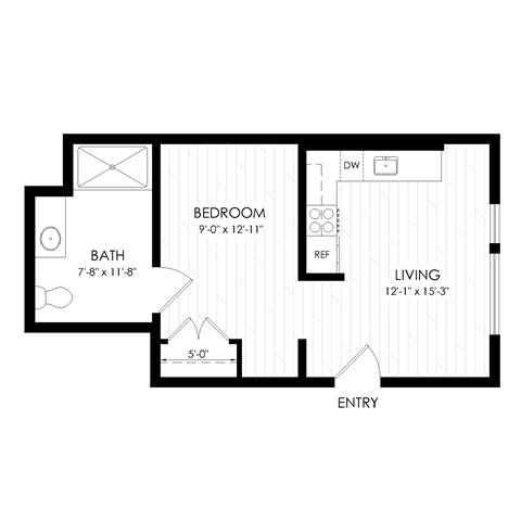 Floor plan for studio, 1 bath, 415 sqft